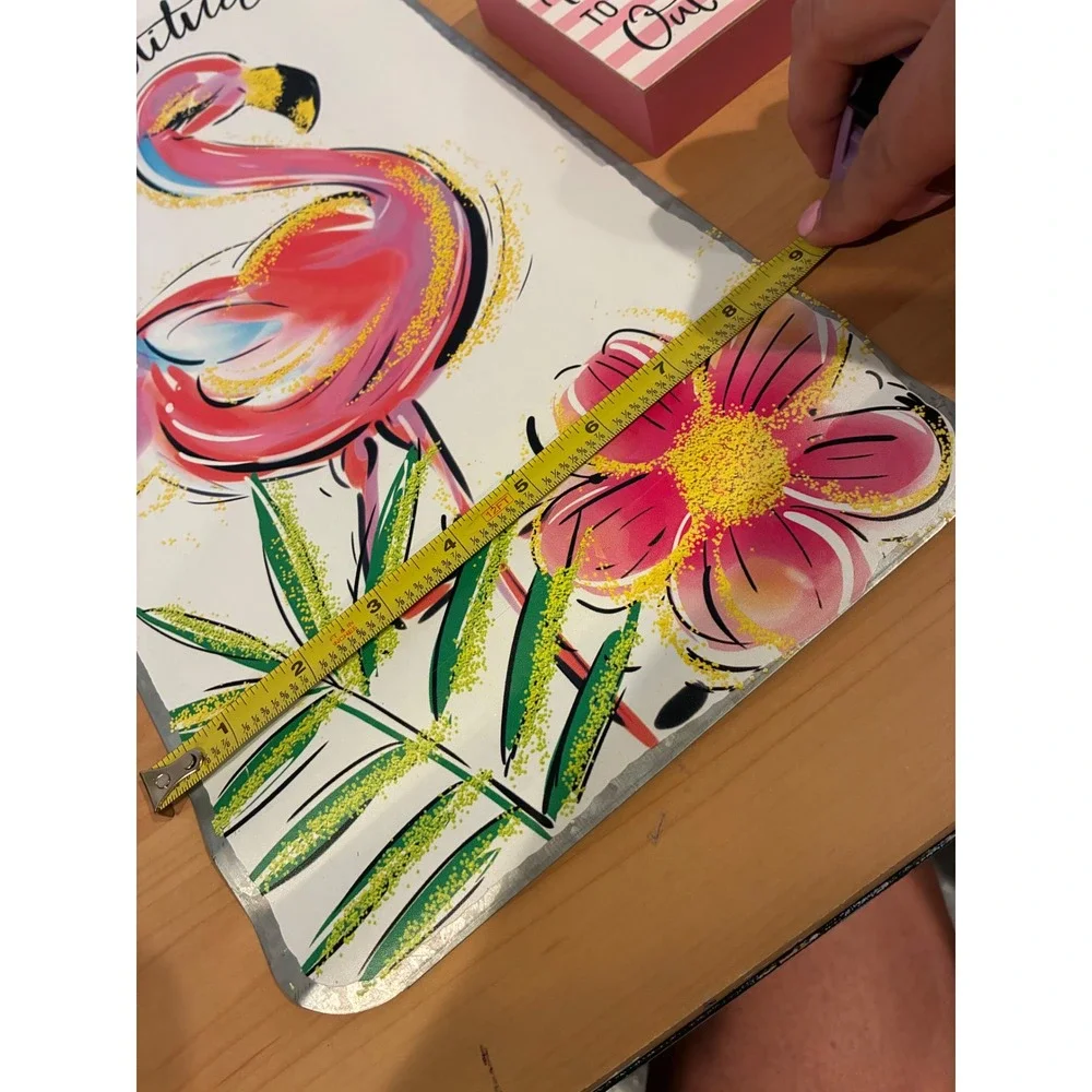 Flamingo Home Decor Set Metal Wall Art & Wood Block Signs 3 Piece Tropical Lot